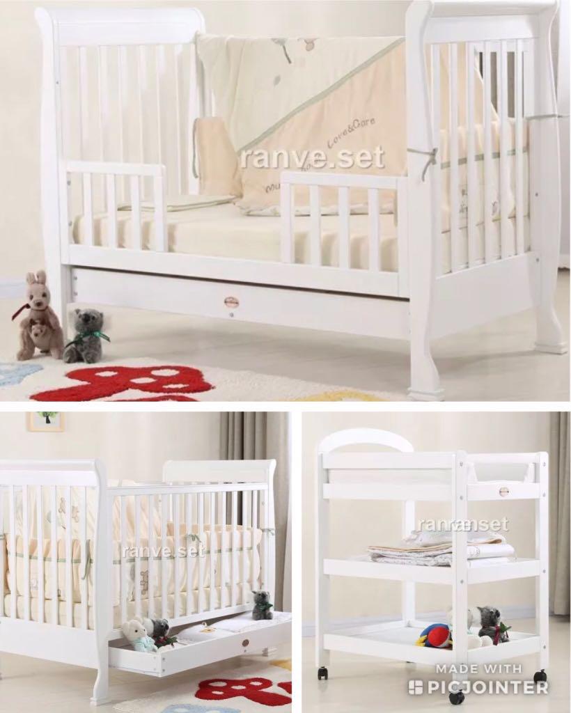 sleigh cot and change table package