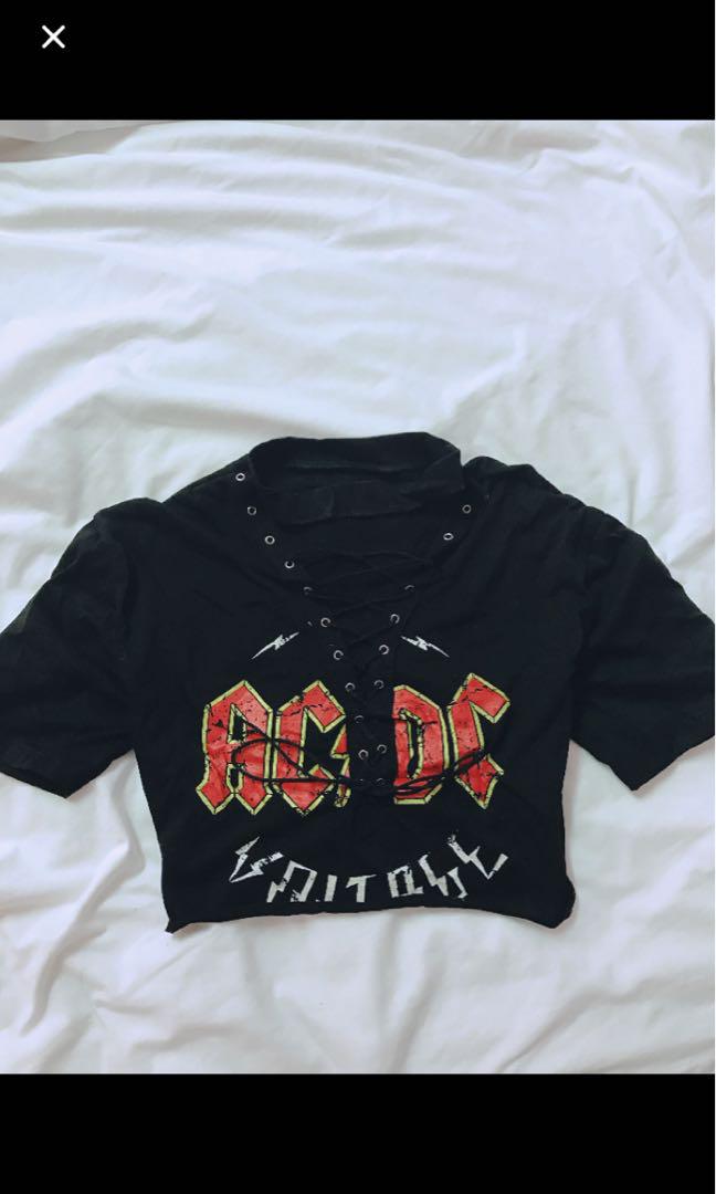 Acdc Choker Tie Up Crop Top Women S Fashion Clothes Rompers Jumpsuits On Carousell