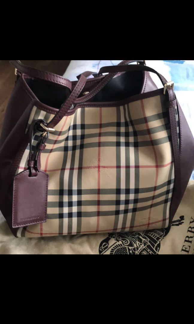 burberry small canter in horseferry check honey deep claret Women s Fashion Bags Wallets Cross body Bags on Carousell
