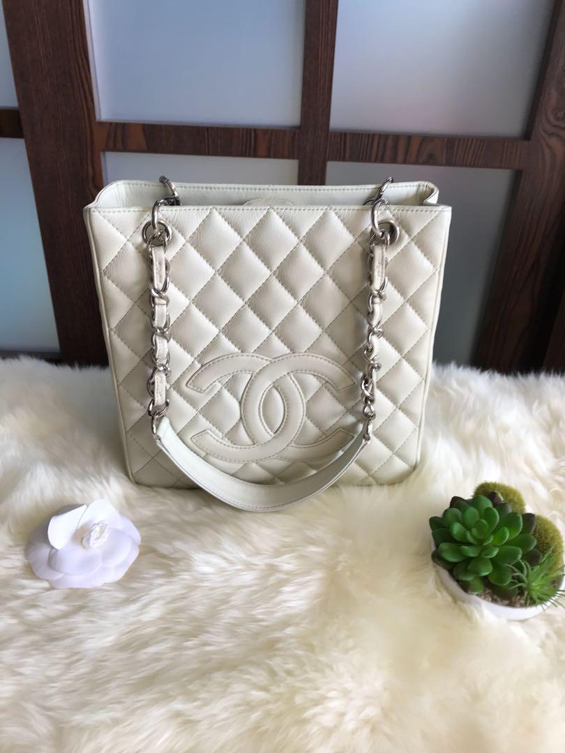 CHANEL WHITE CAVIAR QUILTED PETITE SHOPPING TOTE ( PST ) – BLuxe