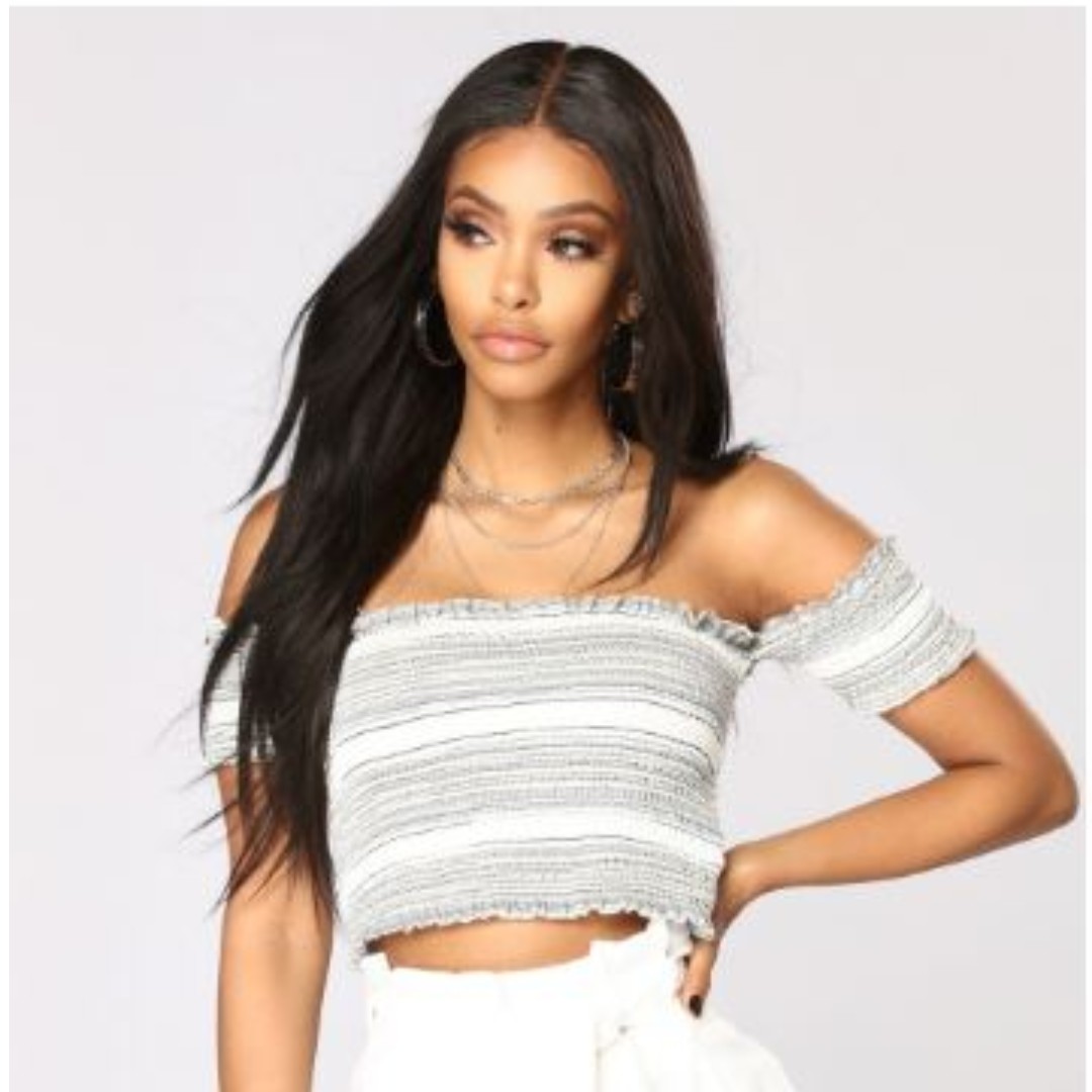 Fashion Nova Summer Fling Off Shoulder Crop Top Ivory Multi