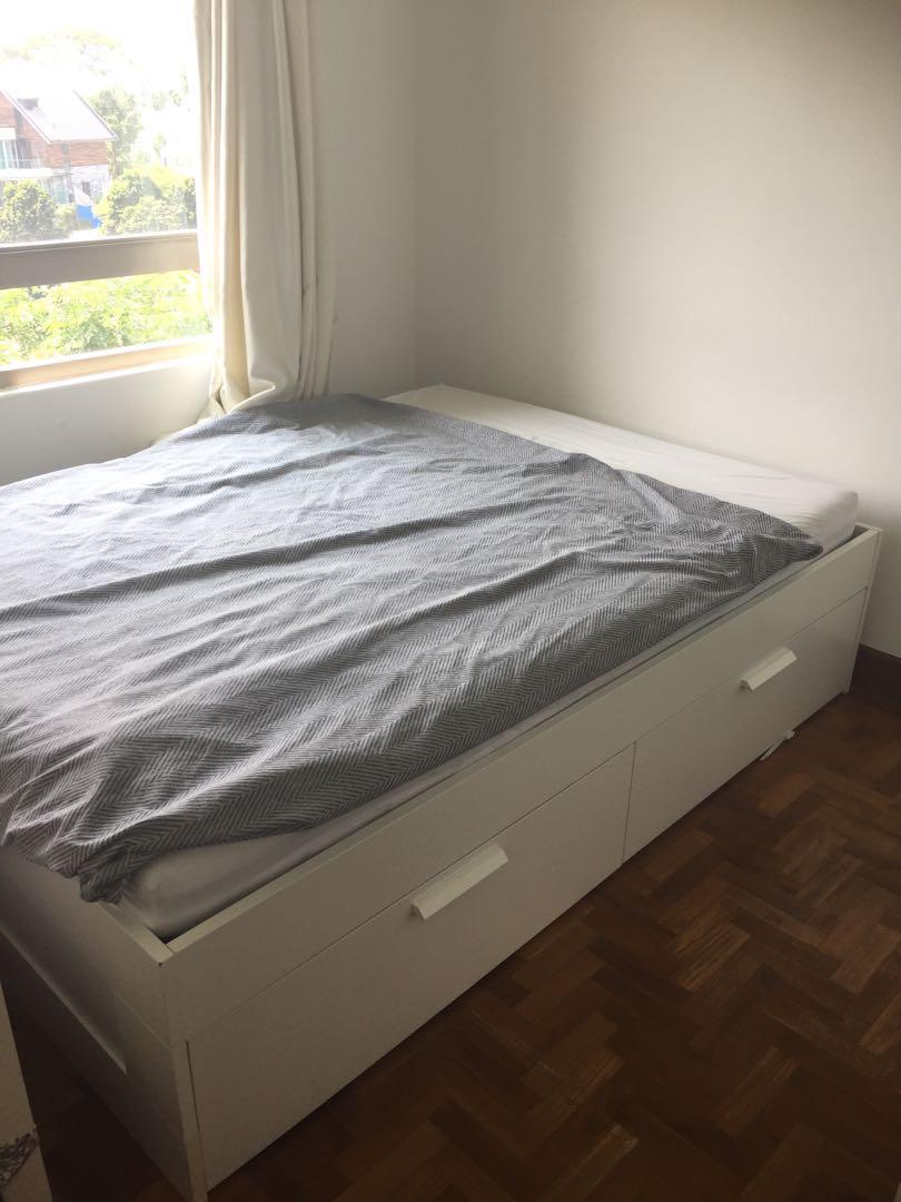 Ikea double bed with drawer storage, Furniture & Home Living, Furniture