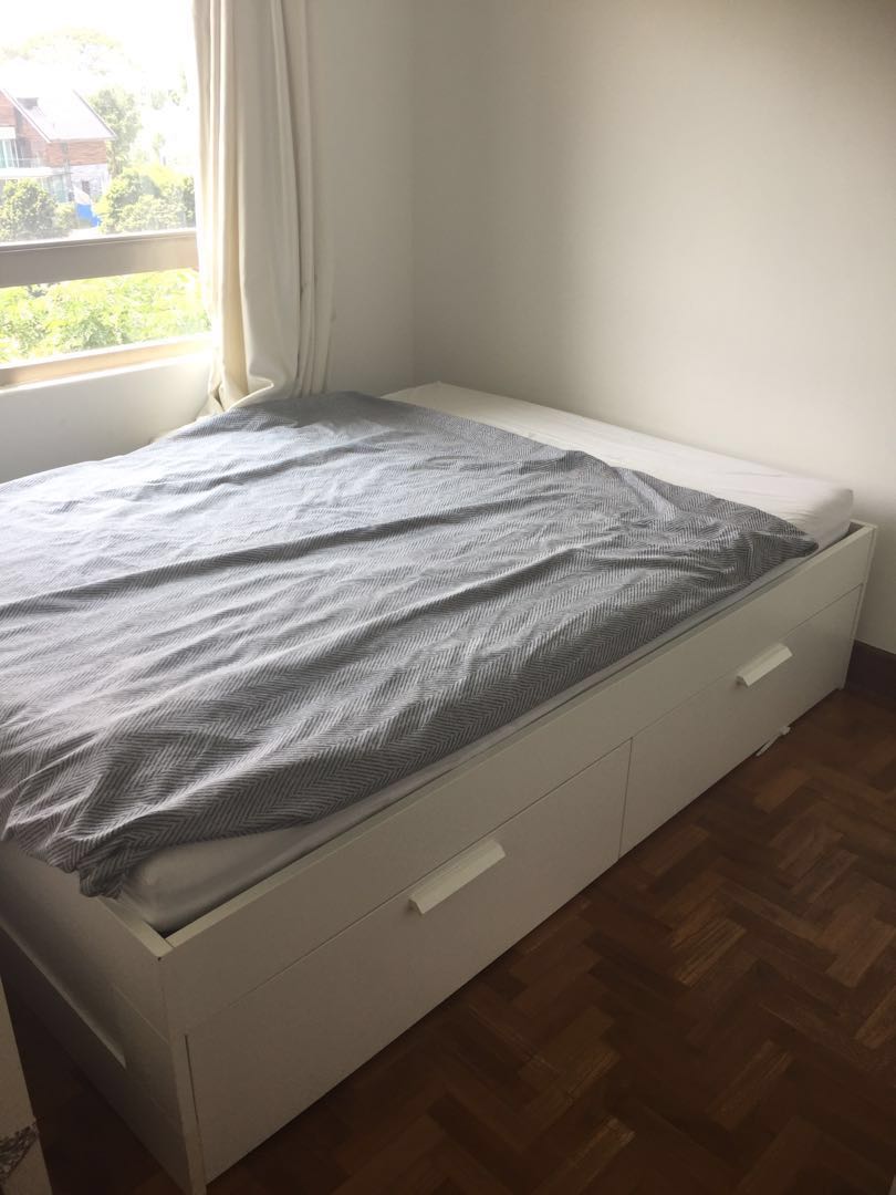 Ikea double bed with drawer storage, Furniture & Home Living, Furniture
