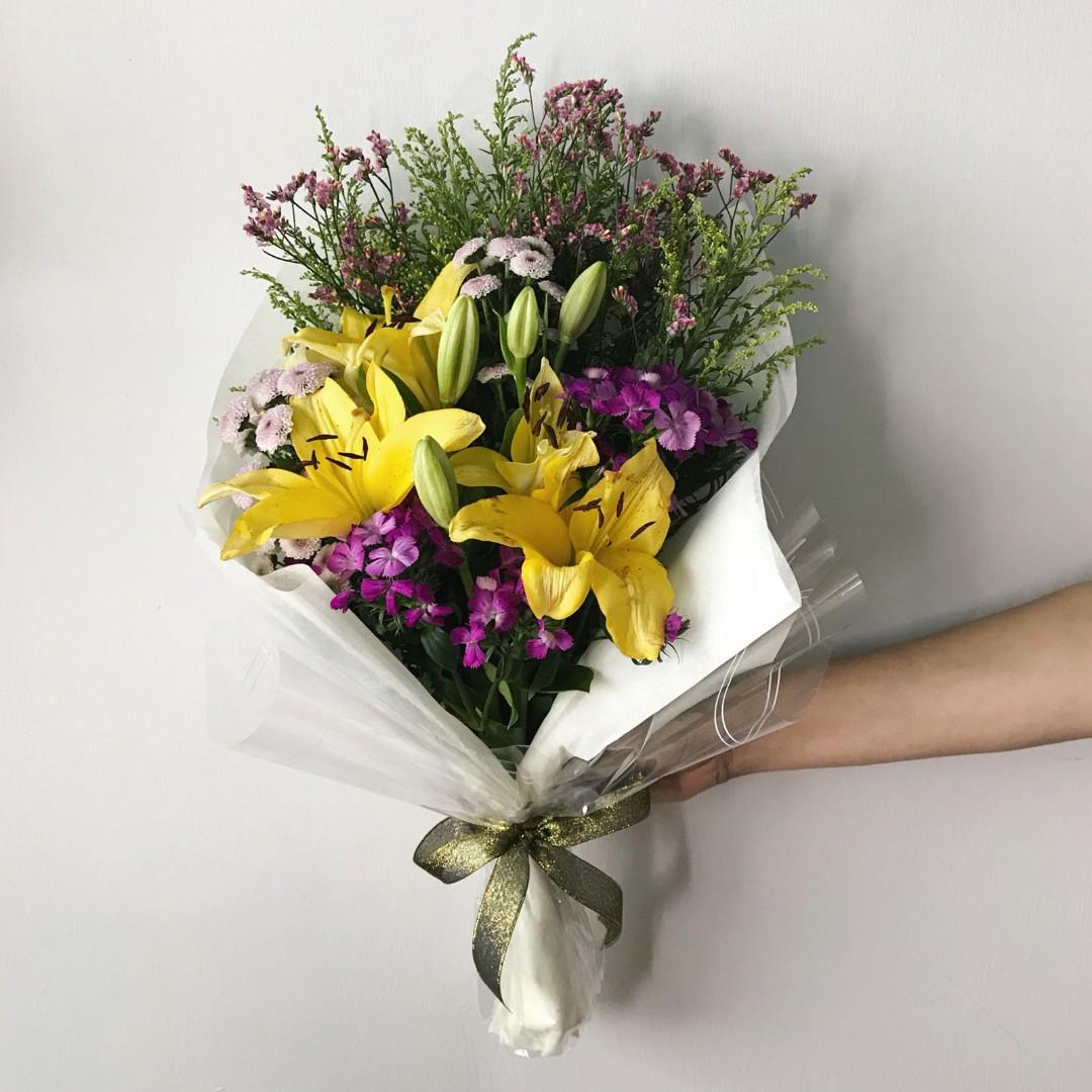 Yellow Lily Bouquet Gardening Flowers Bouquets On Carousell