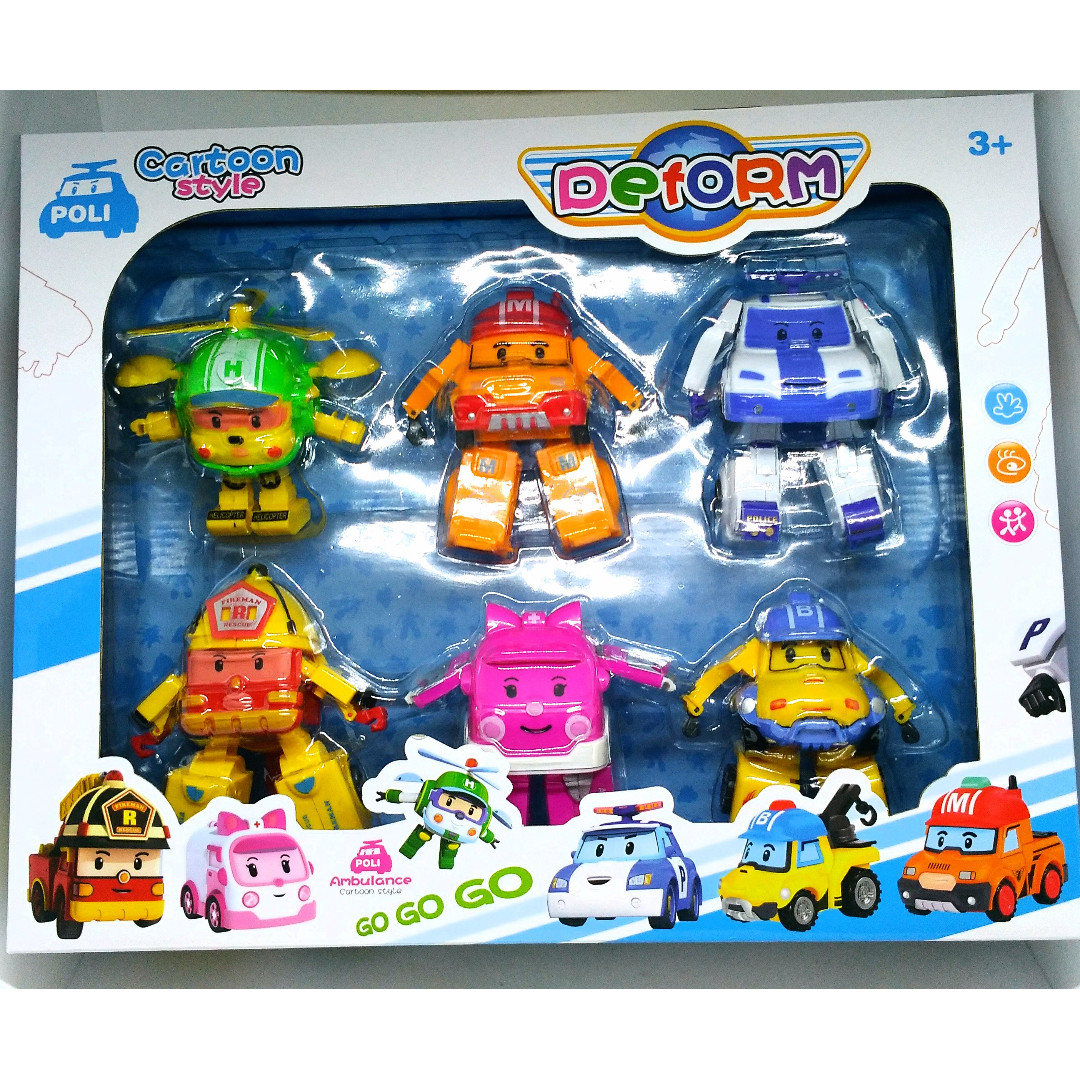 robocar poli transform 1 set 6 karakter poli cartoon style deform bayi anak mainan baby walker di carousell