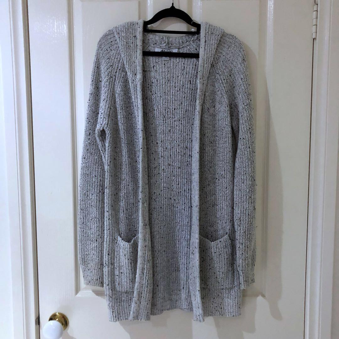 S Salt And Pepper Knit Cardigan With Hoodie Women S Fashion