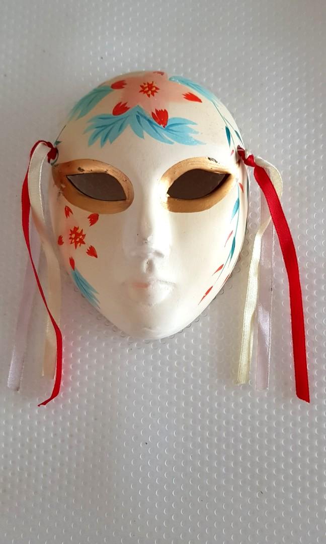 Unused Hand Painted Asian Mask In Japanese Style Wall Decor