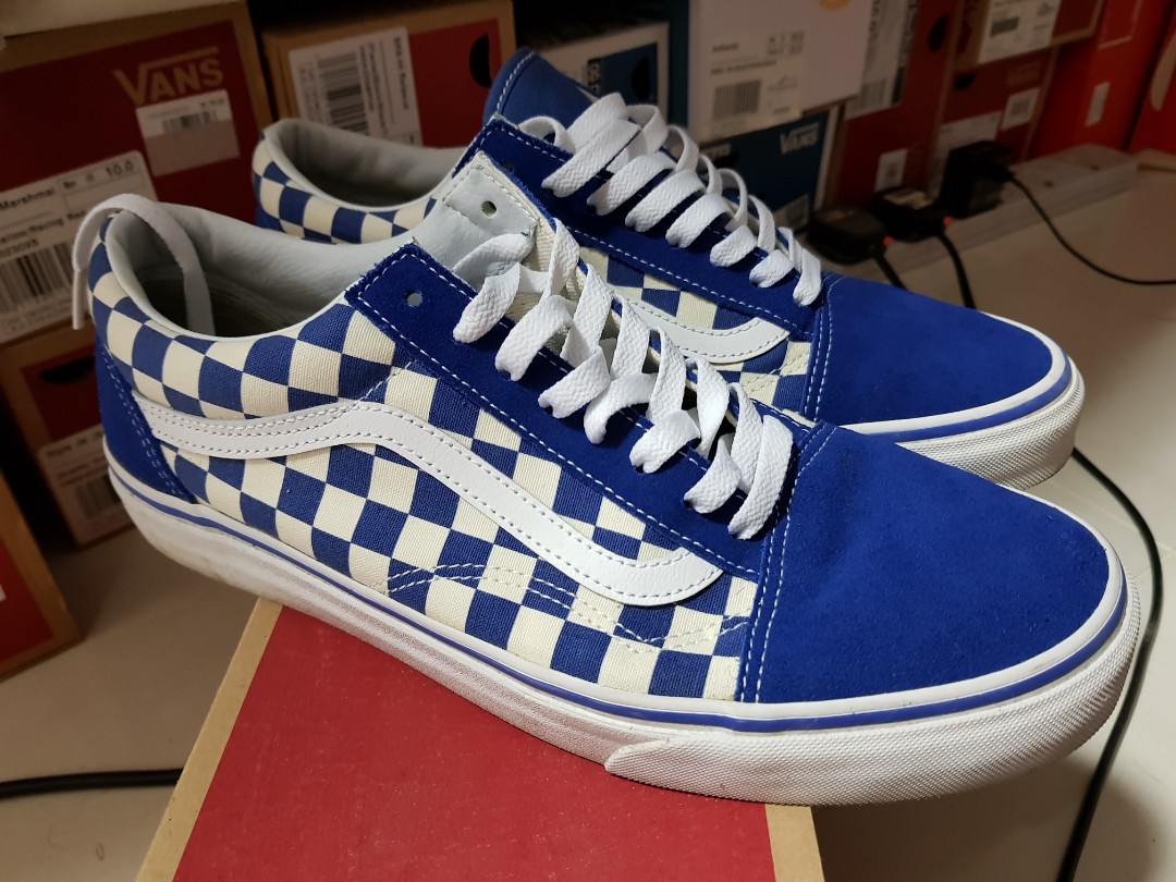 blue vans old skool checkerboard