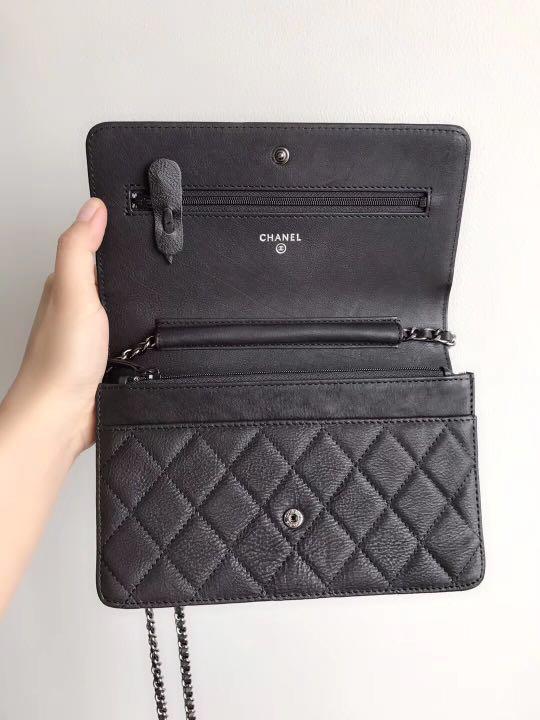 Chanel So Black WOC Wallet On Chain Quilted Aged Leather with Black  Metallic Hardware