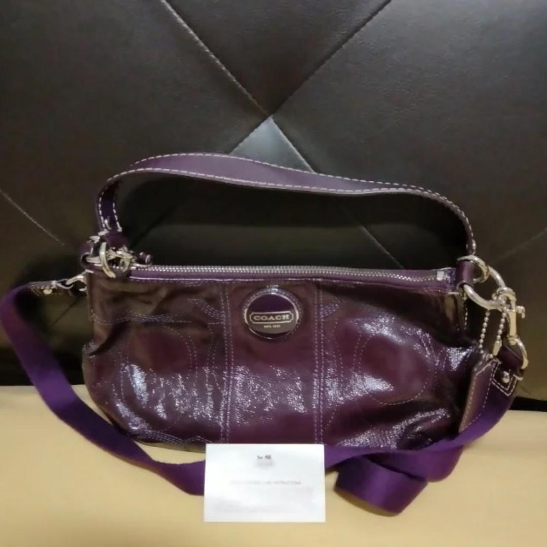 Purple patent leather coach purse top