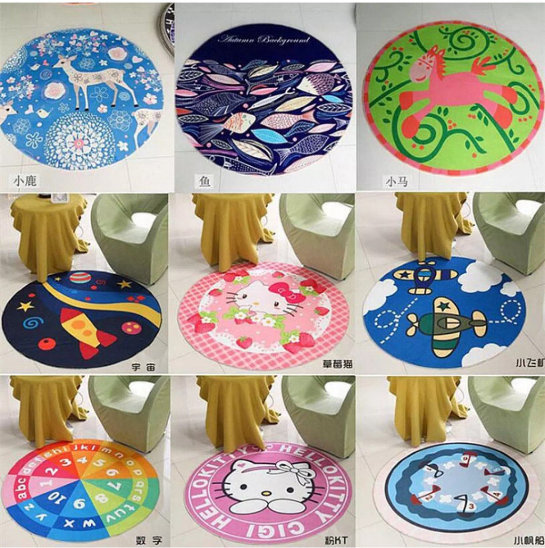 Cute Cartoon Printed Round Mats Soft Non-slip Carpets for Kids Bedroom Durable Entrance Doormats for Living Room ( C ) 60x60cm