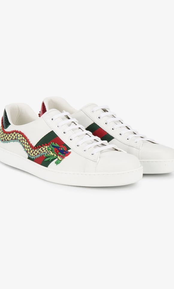 GUCCI Dragon Ace Embroidered Leather 