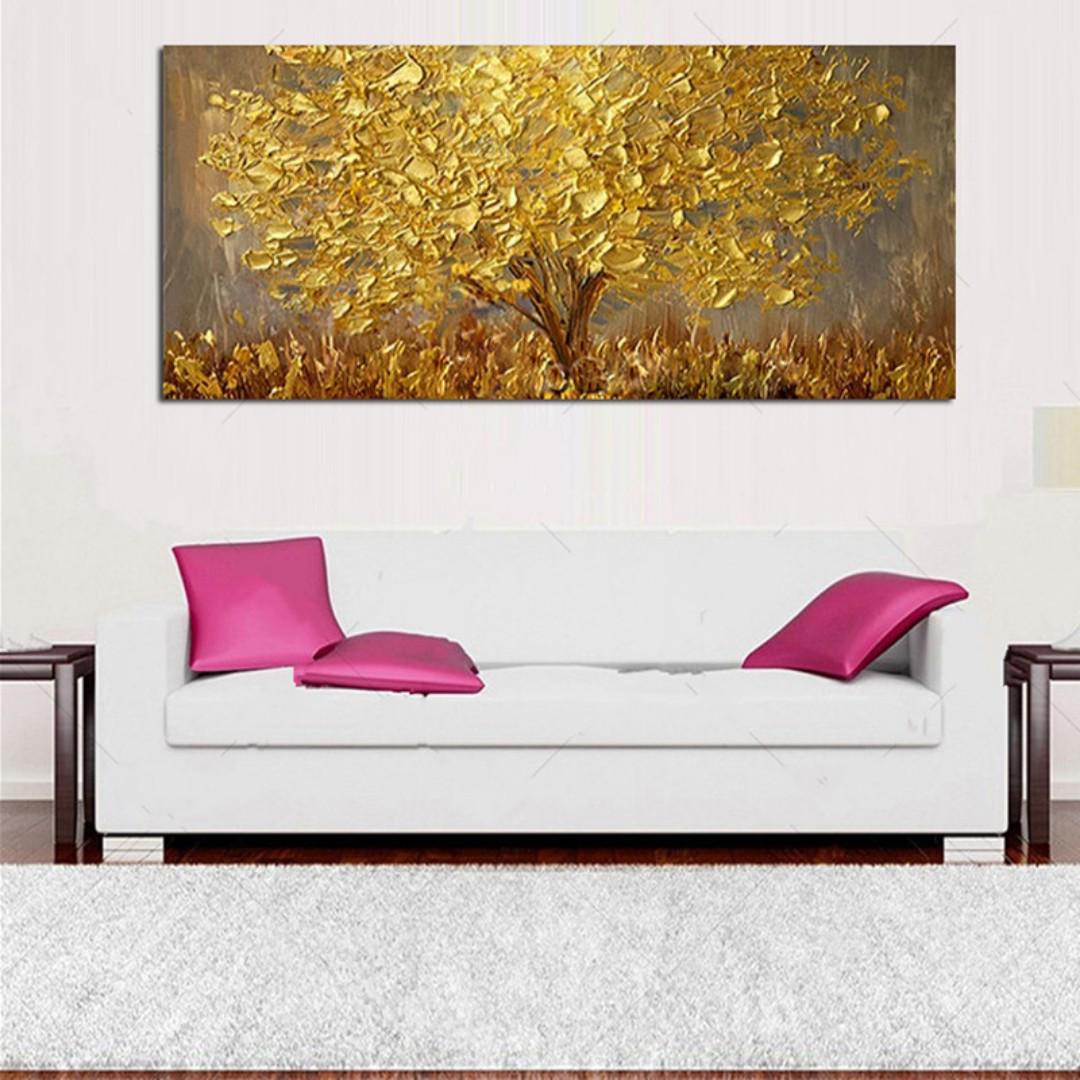 Lucky Golden Money Tree Oil Painting 50cm X 100cm Design Craft