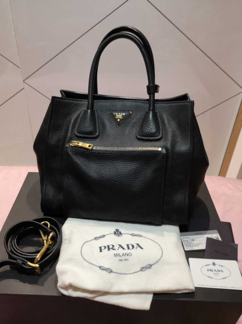 Prada Vitello Daino Double Compartment Leather Crossbody Bag