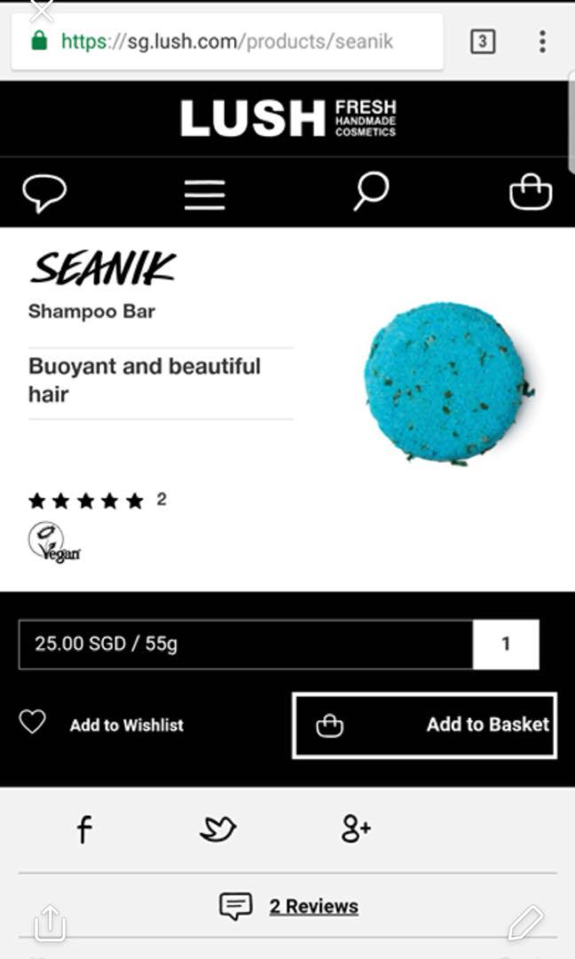 Shampoo Bar SEANIK (LUSH), Beauty & Personal Care, Hair on Carousell