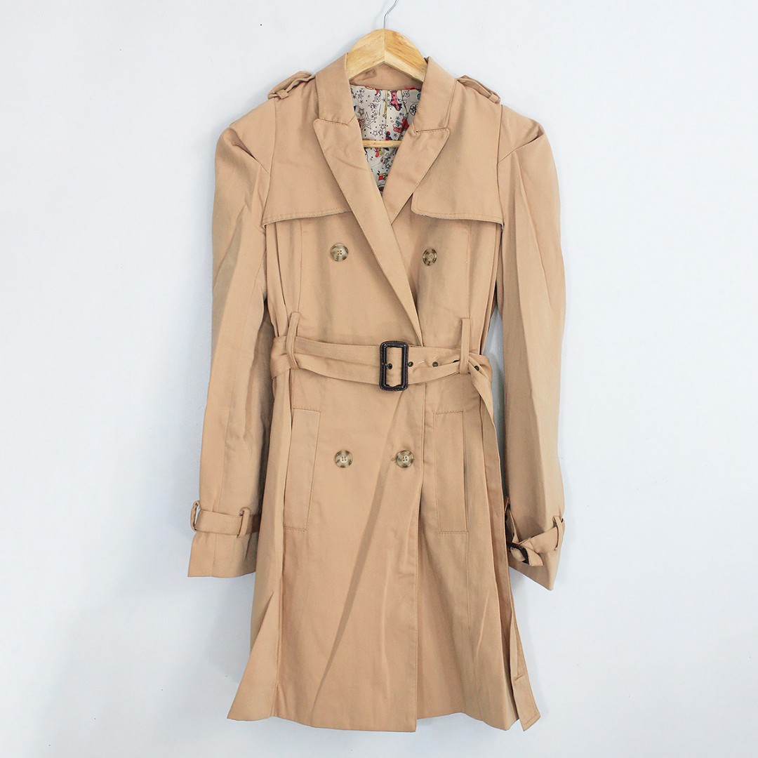 [RESERVED] (S-M) Korean Fashion Style Tan Belted Trench Coat Jacket ...