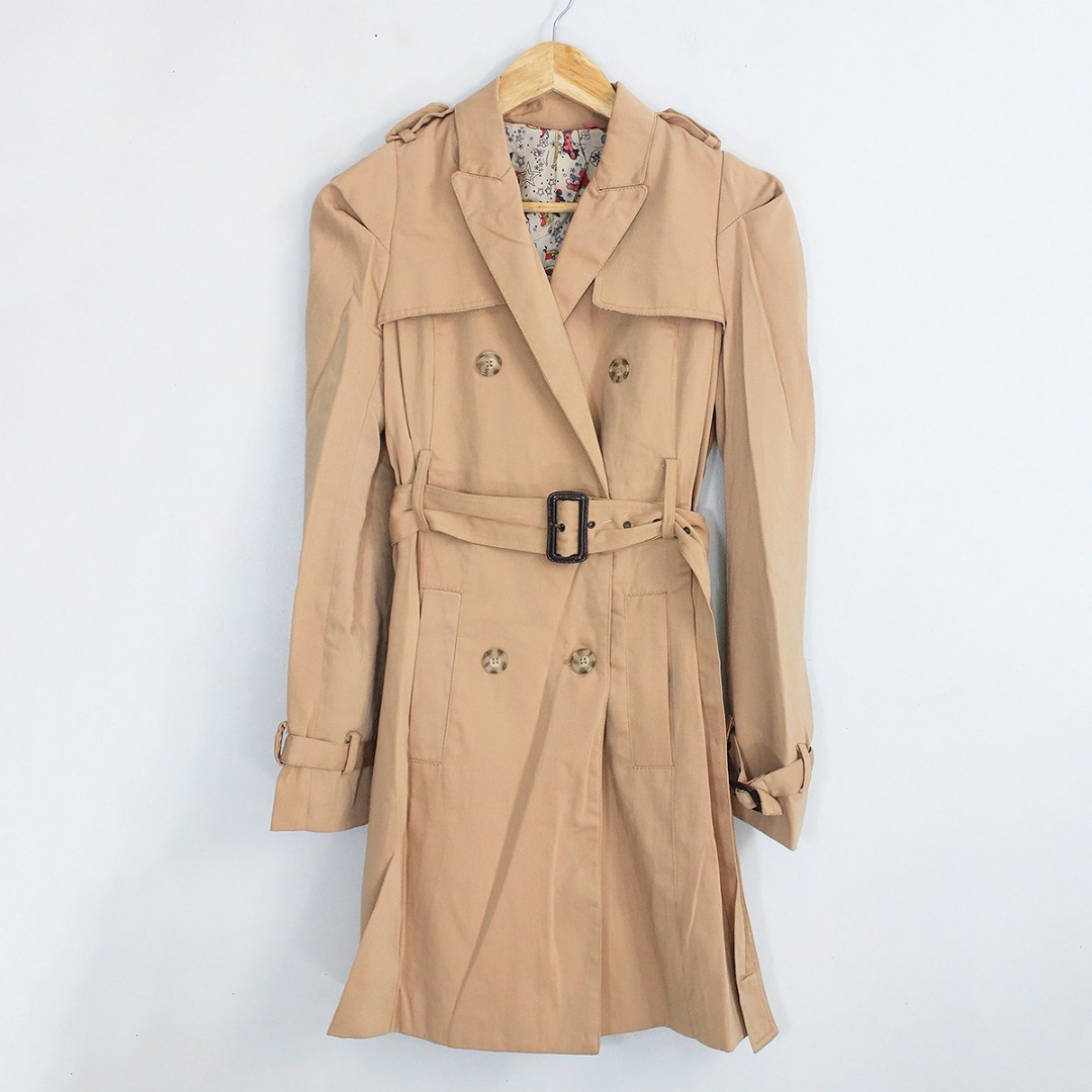 RESERVED S M Korean Fashion Style Tan Belted Trench RESERVED S M Korean Fashion Style Tan Belted Trench