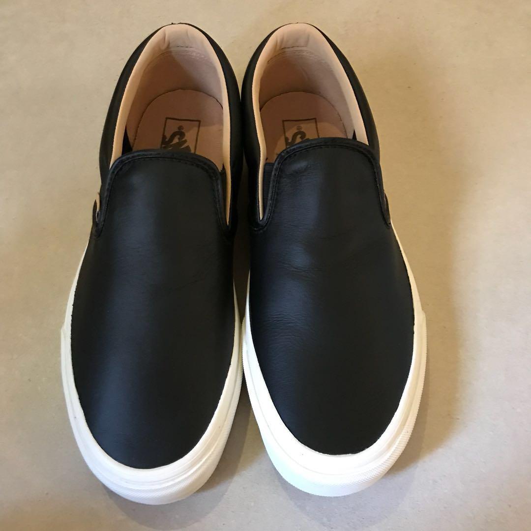 vans classic slip on black leather