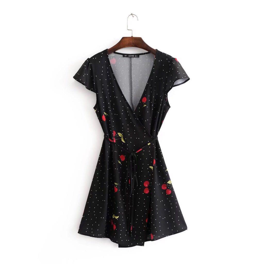 Vintage cherry wrap around dress forever 21 inspired Women s Fashion Dresses Sets Dresses on Carousell