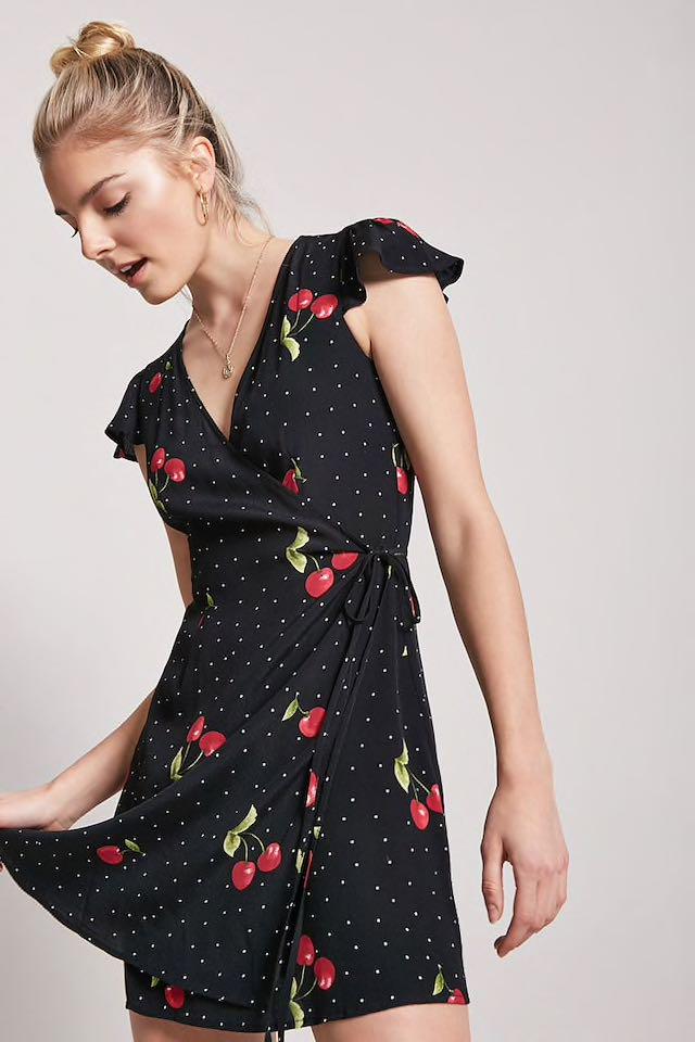 Vintage cherry wrap around dress forever 21 inspired Women s Fashion Dresses Sets Dresses on Carousell