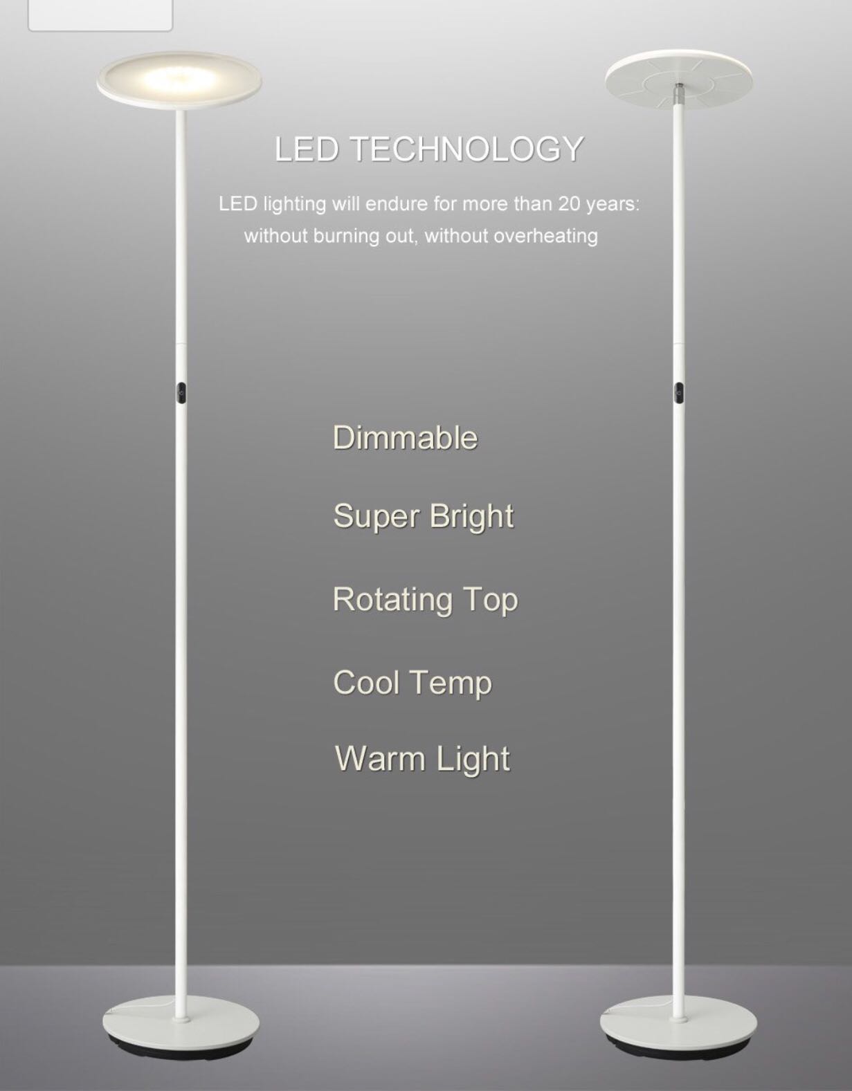 211 Phive Led Floor Lamp Dimmable Super Bright 30w Torchiere 3 Brightness Levels Omni Directional Head Touch Control Warm White