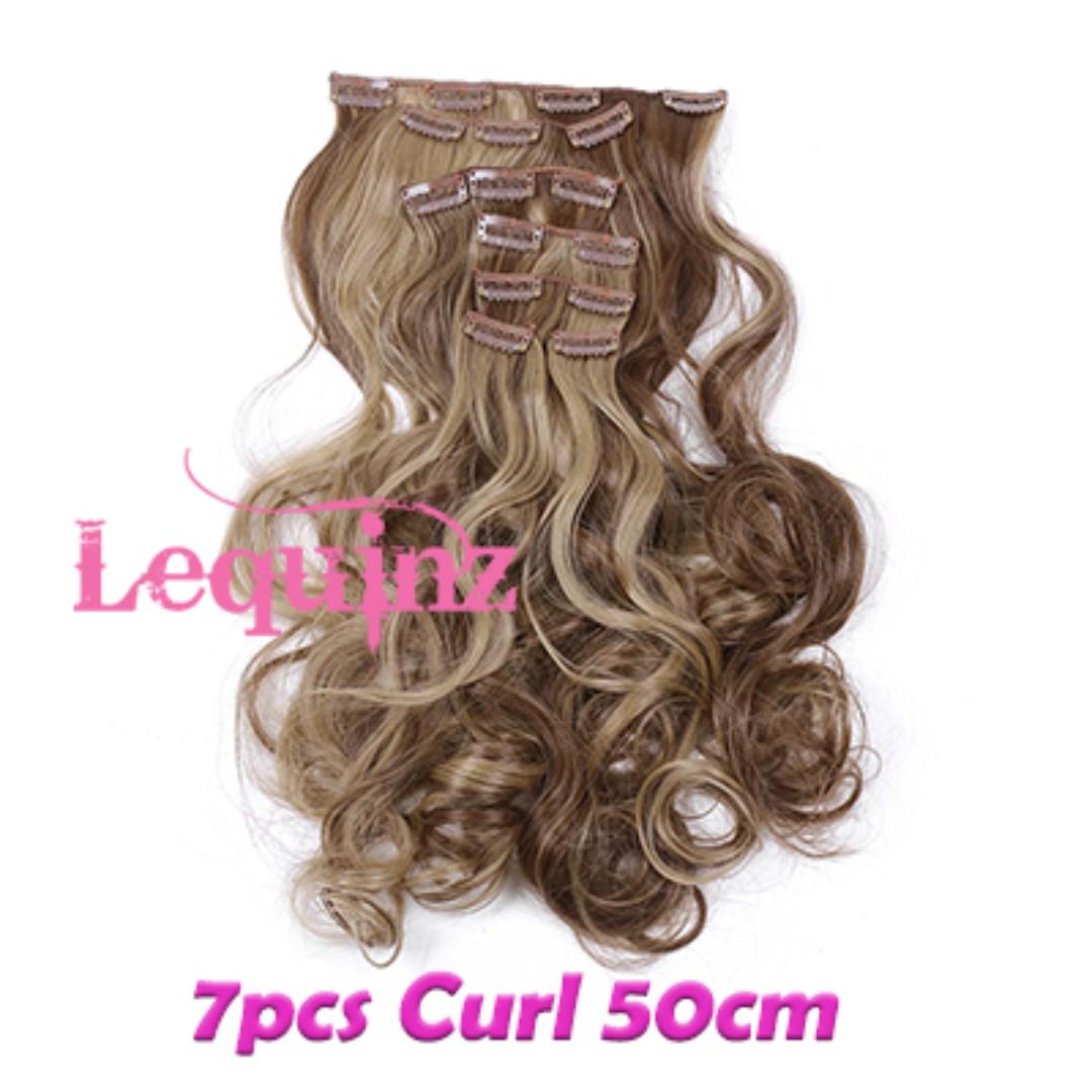 7pcs Curly Wavy Clip On Hair Extensions Blonde Highlights Dark