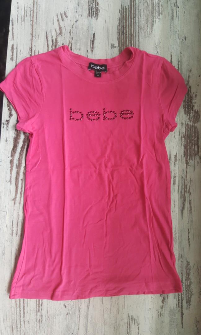 Almost Brand New Authentic Bebe Hot Pink T Shirt With Swarovski Diamond Women S Fashion Tops Other Tops On Carousell