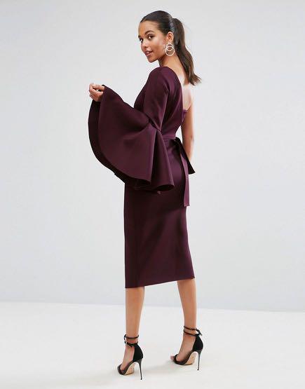 knee length dresses for ladies PETAL JACQUARD PEPLUM MIDI DRESS  PatBO