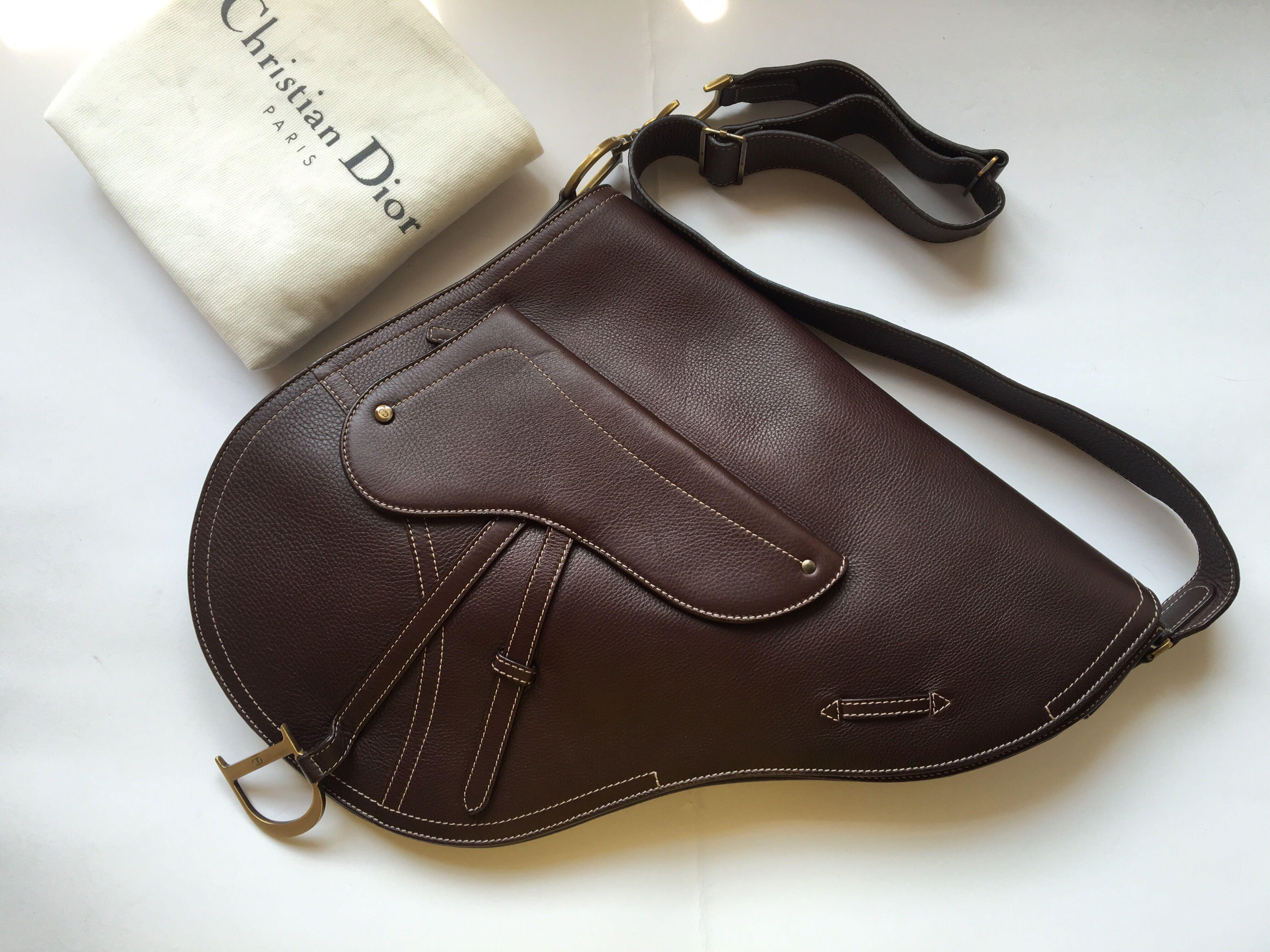 Authentic Christian Dior Large Saddle Bag In Brown