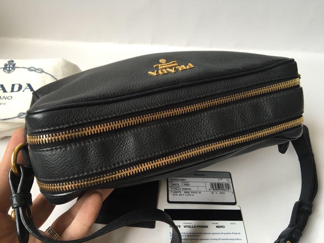 Prada Black Vitello Phenix Leather Double Zip Crossbody Bag 1BH079
