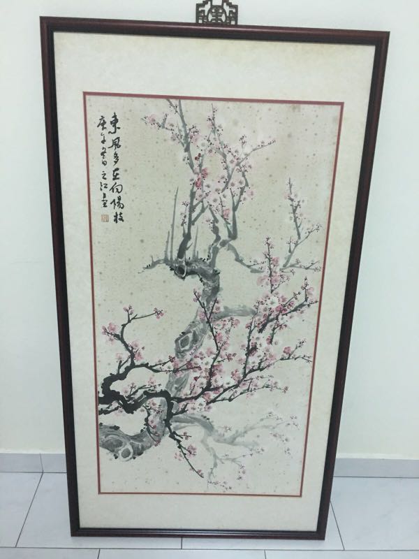 Chinese Ink Painting Cherry Blossom Vintage Collectibles