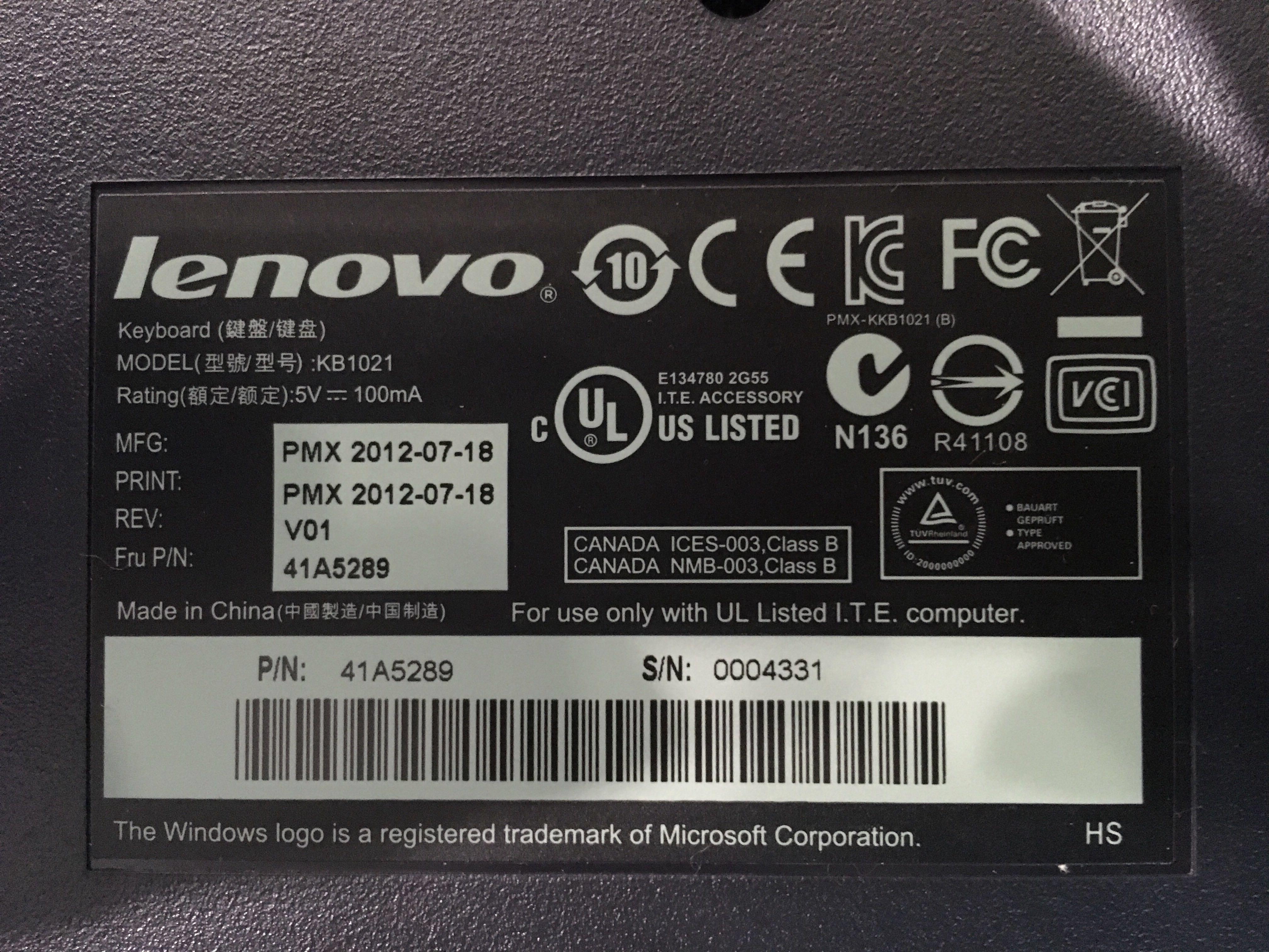 Lenovo Preferred Pro Wired USB Black Keyboard KB1021 (2012), Computers ...