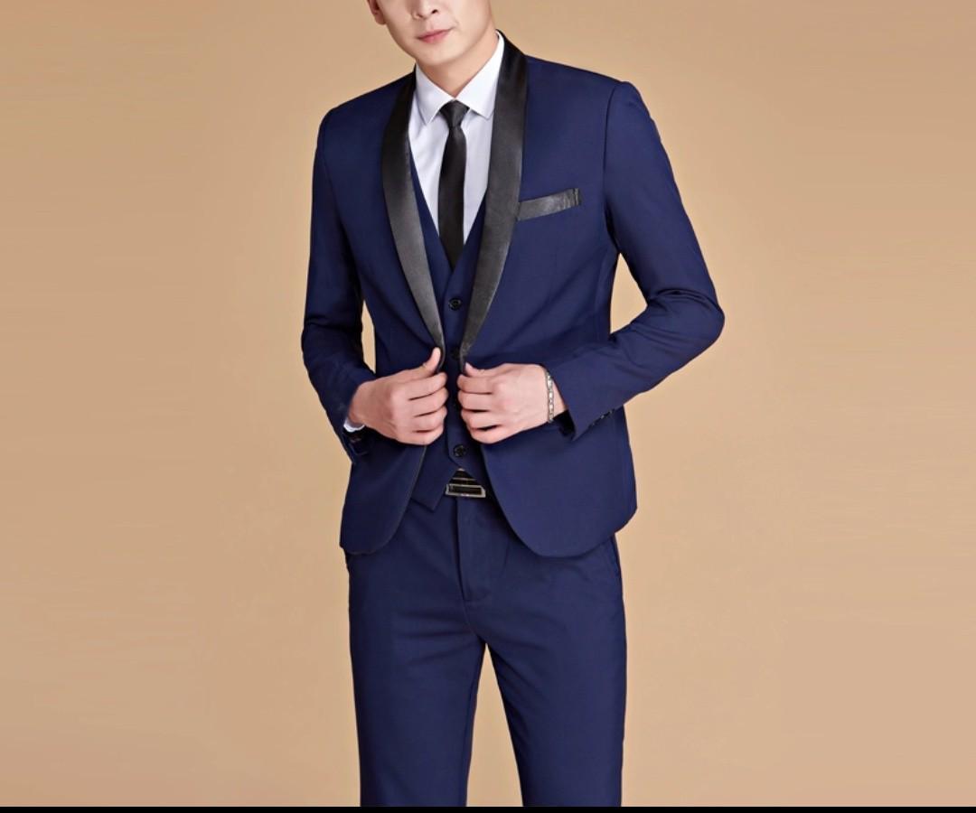 Custom made Men Suit jacket prom wedding navy blue customadw, Men's