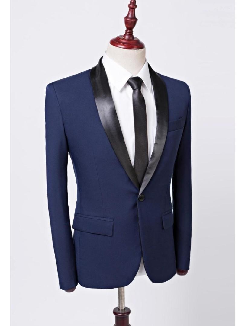 Custom made Men Suit jacket prom wedding navy blue customadw, Men's