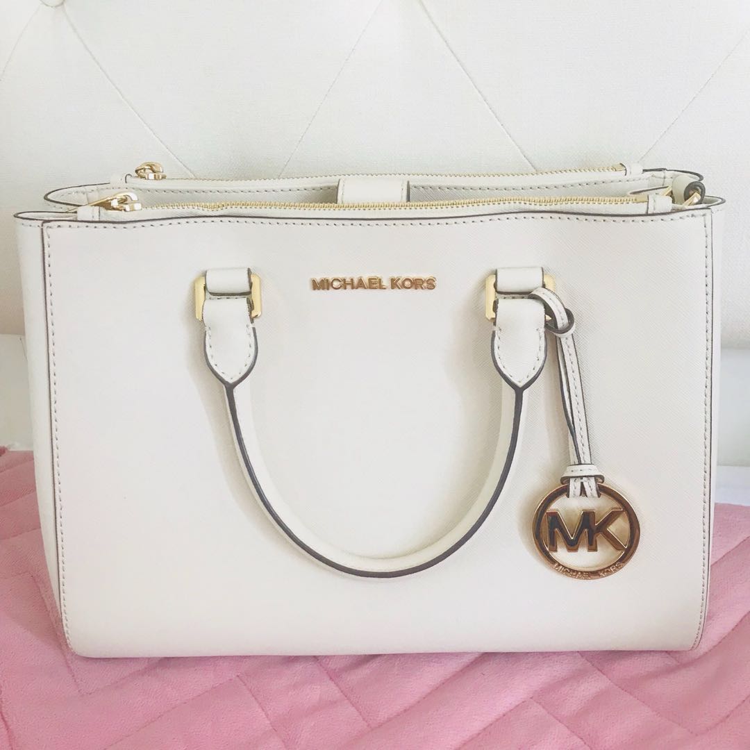 mk white satchel