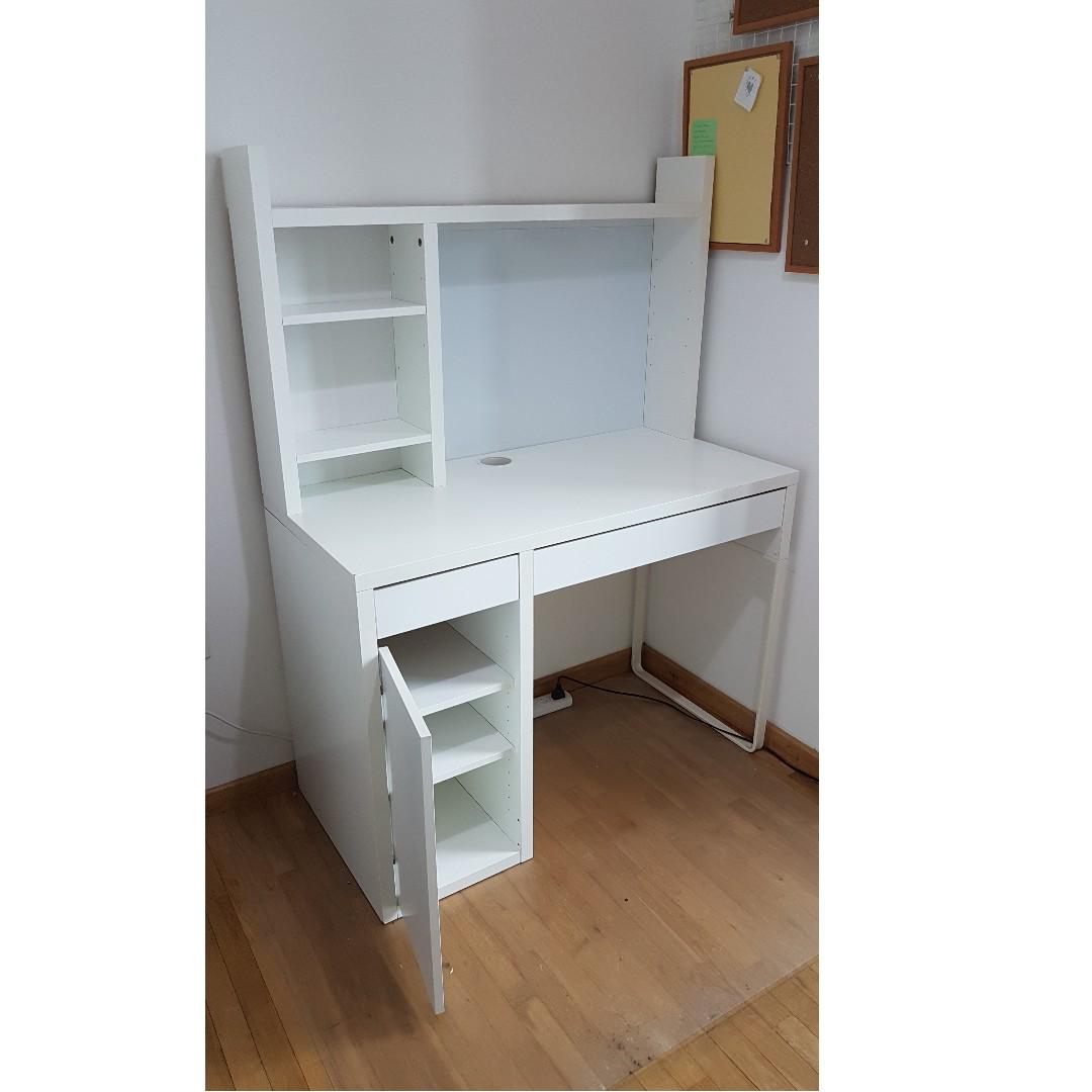 Moving Sale White Ikea Micke Office Desk Workstation Furniture Shelves Drawers On Carousell