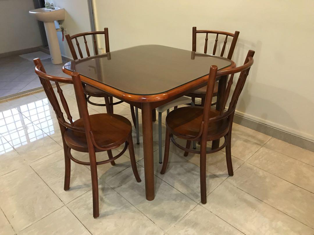 Wooden Dining Table with glass Top only no chairs included