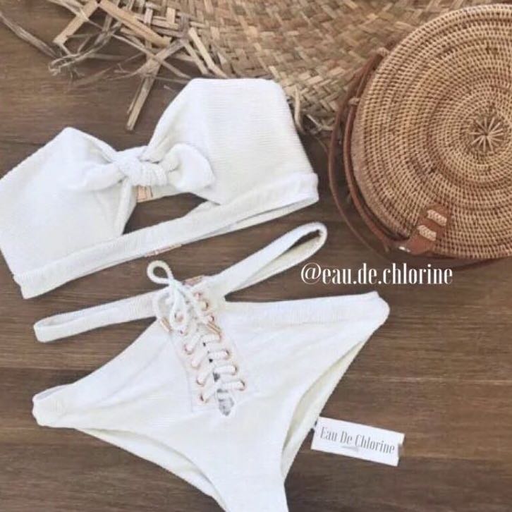 Yorkie White Two Piece Swimsuit White Bikini, Women's Fashion, Swimwear