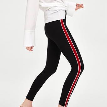 Zara red and white side stripe leggings 