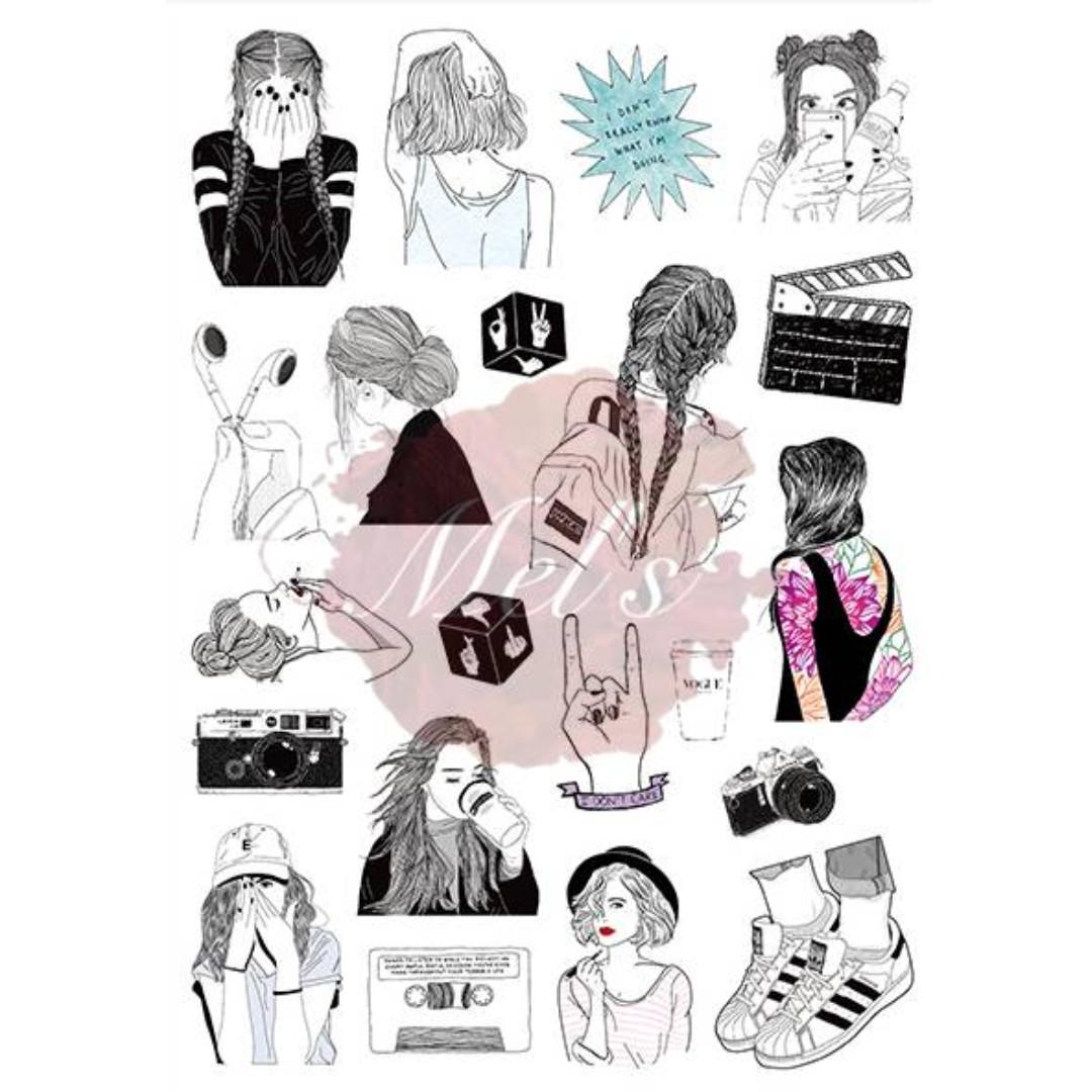 Celebrity pogreb Pat  Artsy-fartsy Girl Luggage Sticker • Tattoo Earpiece Adidas Superstar Indie  Pop, Design & Craft, Art & Prints on Carousell