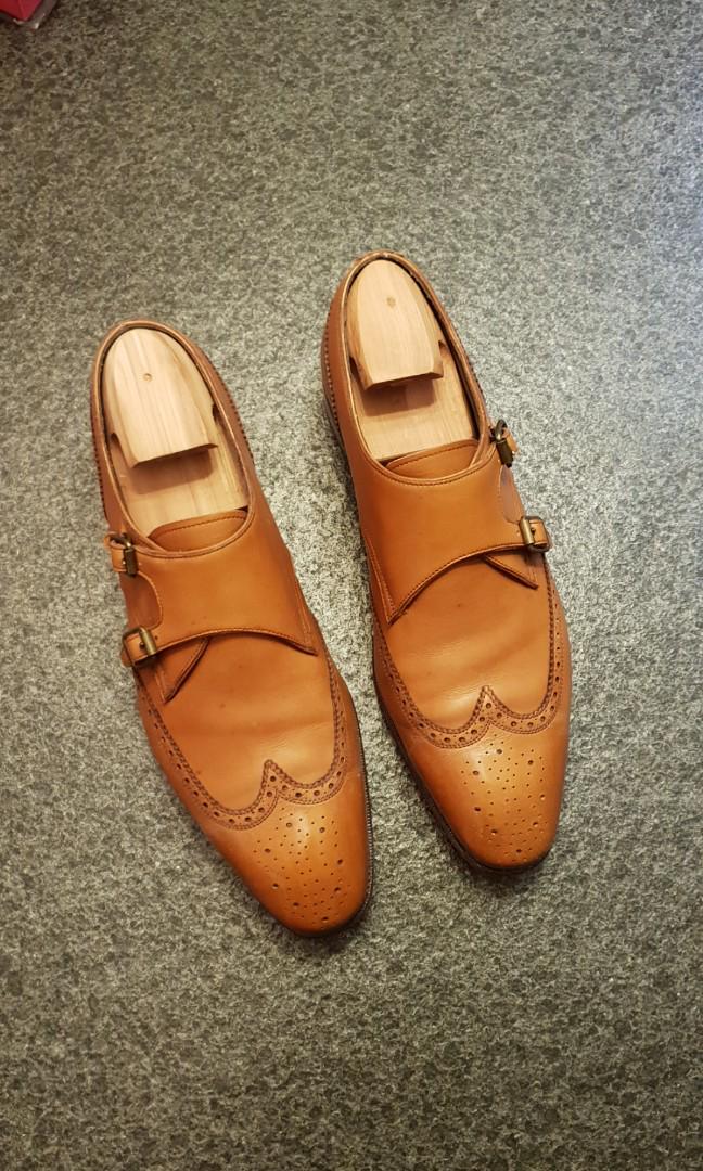 cognac double monk strap shoes