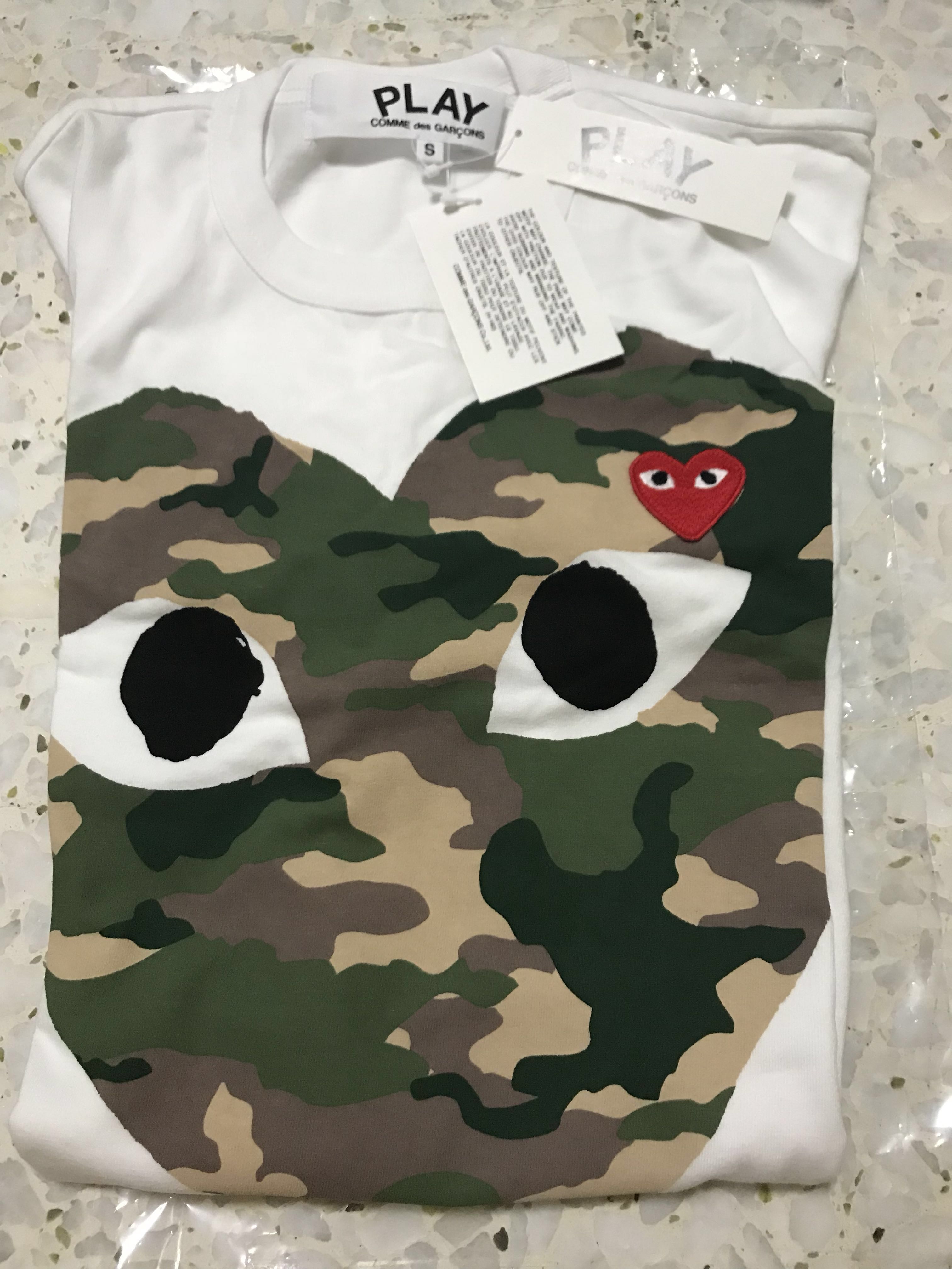 Comme Des Garcons Play camouflage heart shirt Men s Fashion Tops Sets Tshirts Polo Shirts on Carousell