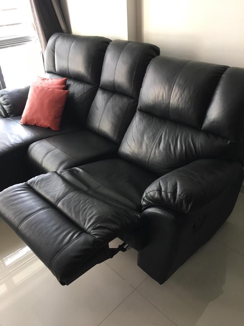 Leather Lshaped Sofa with recliner, Furniture & Home Living, Furniture