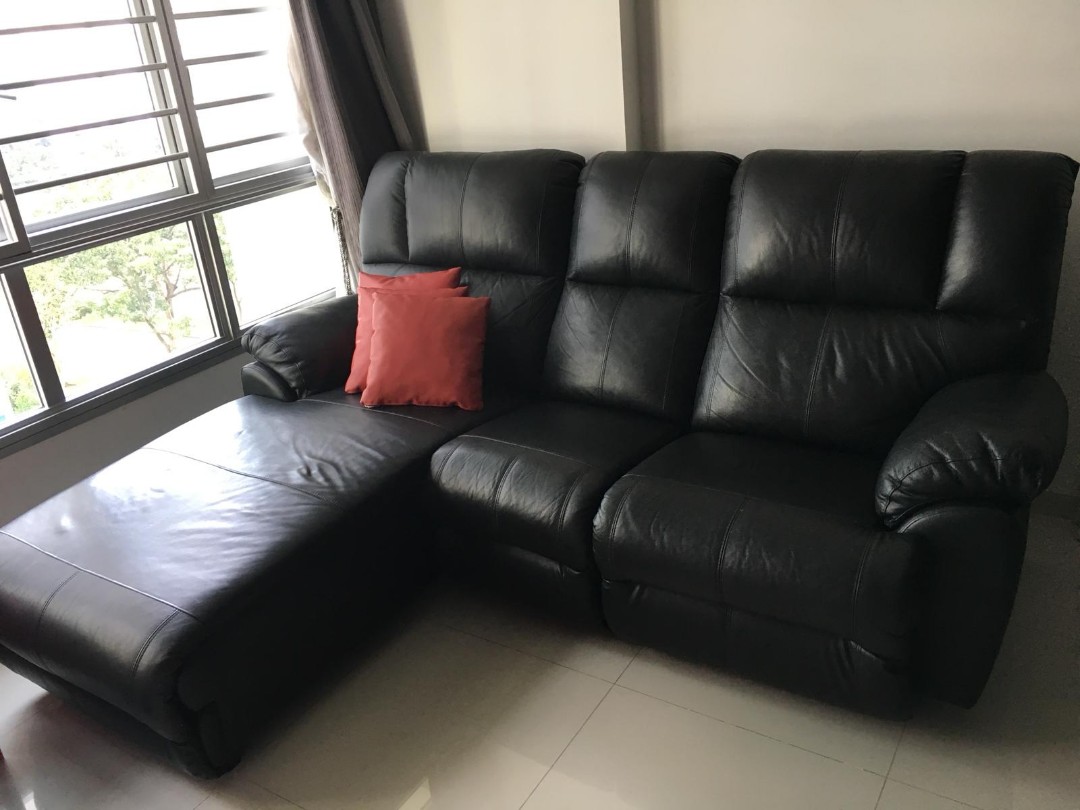Leather Lshaped Sofa with recliner, Furniture & Home Living, Furniture
