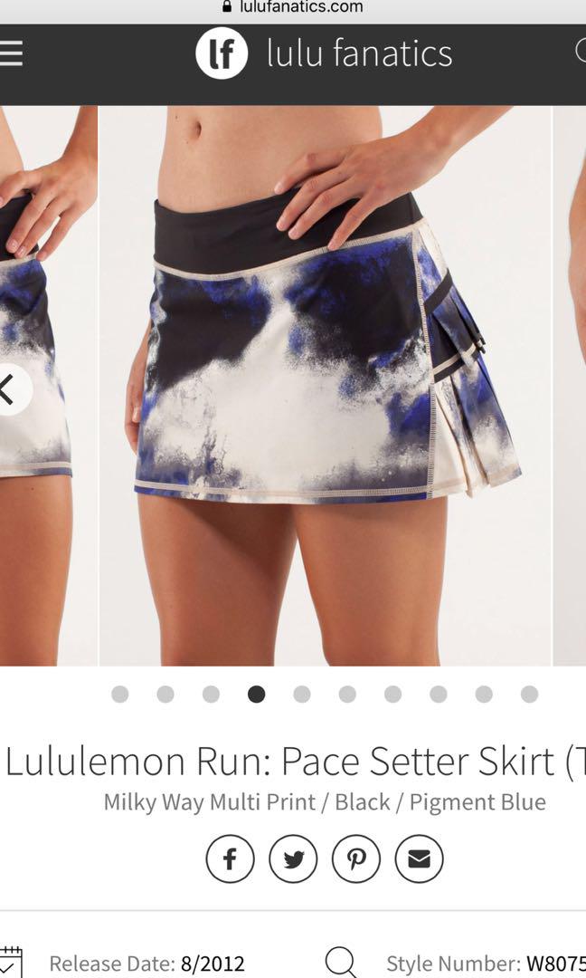 Lululemon 6 bnwt run pace setter skirt TALL milkway n black cream