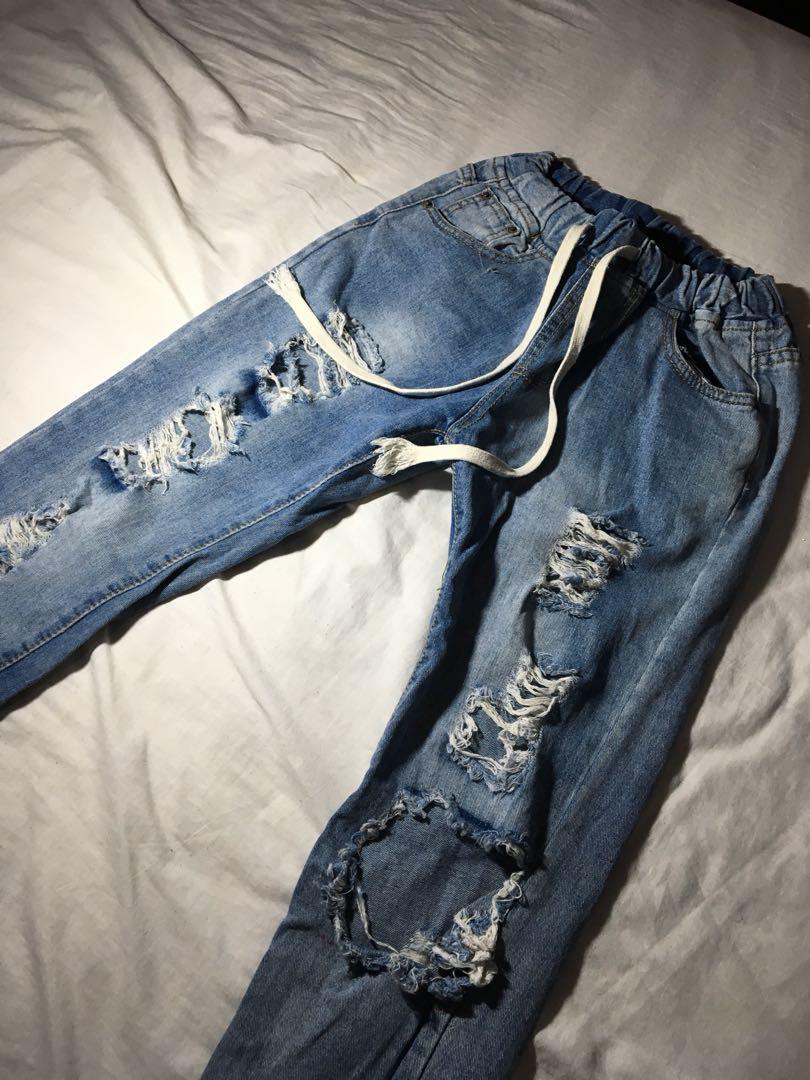 Women's Ripped Denim Joggers