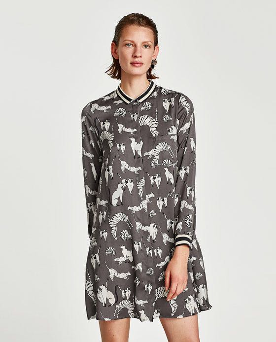Zara Cat Print Dress, Women's Fashion 