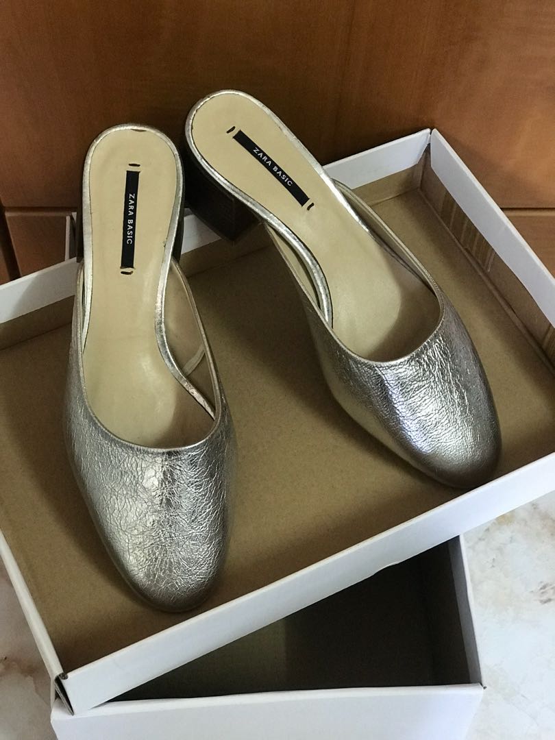 Zara Shoes-Silver Metallic Mules Size 