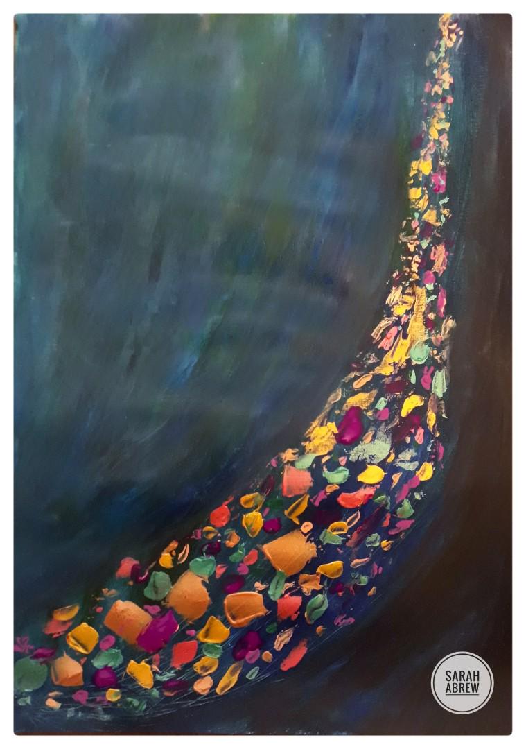 Abstract Art Painting On Paper Jewels Gold Metallic Deep Sea