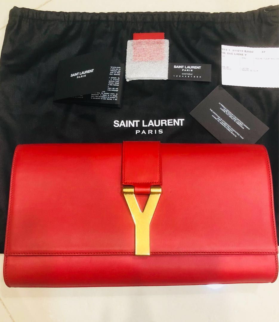 Authentic Brand New Ysl “Y” Ligne Red Clutch Bag, Luxury, Bags & Wallets On  Carousell